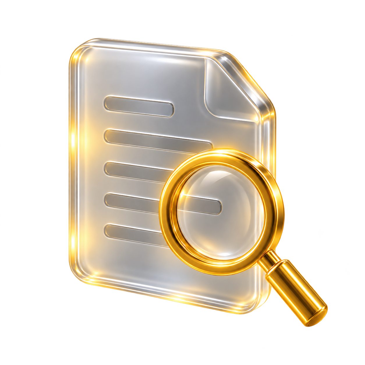 Golden magnifying glass inspecting a glass document
